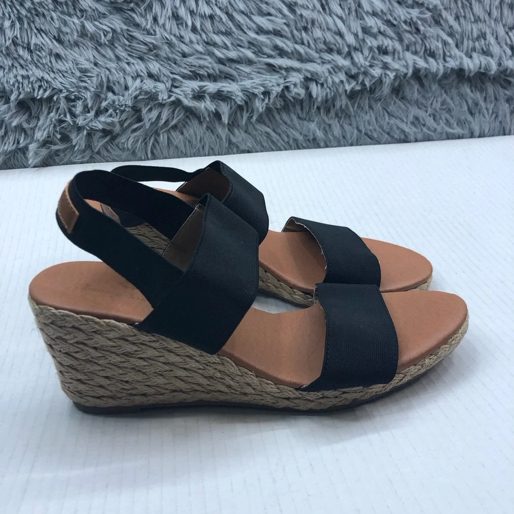 Tommy Bahama Wedges Womens 10 Sakura Elastic Espadrille Sandals Shoes Black